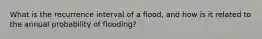 What is the recurrence interval of a flood, and how is it related to the annual probability of flooding?