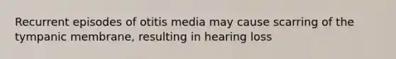 Recurrent episodes of otitis media may cause scarring of the tympanic membrane, resulting in hearing loss