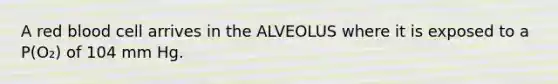 A red blood cell arrives in the ALVEOLUS where it is exposed to a P(O₂) of 104 mm Hg.