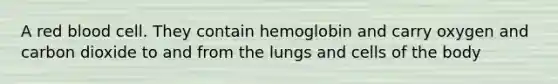 A red blood cell. They contain hemoglobin and carry oxygen and carbon dioxide to and from the lungs and cells of the body