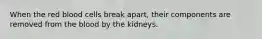 When the red blood cells break apart, their components are removed from the blood by the kidneys.