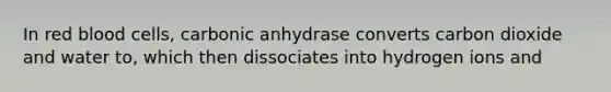 In red blood cells, carbonic anhydrase converts carbon dioxide and water to, which then dissociates into hydrogen ions and