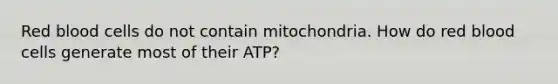 Red blood cells do not contain mitochondria. How do red blood cells generate most of their ATP?