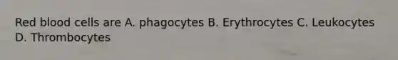 Red blood cells are A. phagocytes B. Erythrocytes C. Leukocytes D. Thrombocytes