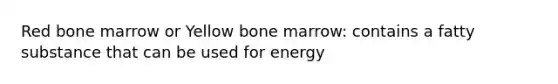 Red bone marrow or Yellow bone marrow: contains a fatty substance that can be used for energy