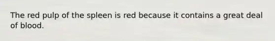 The red pulp of the spleen is red because it contains a great deal of blood.