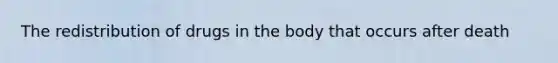 The redistribution of drugs in the body that occurs after death
