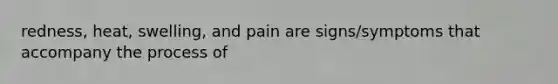 redness, heat, swelling, and pain are signs/symptoms that accompany the process of