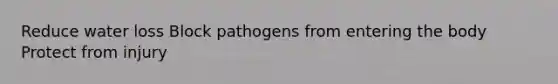 Reduce water loss Block pathogens from entering the body Protect from injury