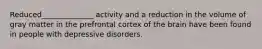 Reduced______________ activity and a reduction in the volume of gray matter in the prefrontal cortex of the brain have been found in people with depressive disorders.