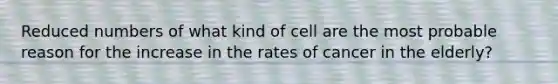 Reduced numbers of what kind of cell are the most probable reason for the increase in the rates of cancer in the elderly?