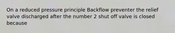 On a reduced pressure principle Backflow preventer the relief valve discharged after the number 2 shut off valve is closed because