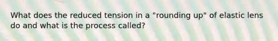 What does the reduced tension in a "rounding up" of elastic lens do and what is the process called?