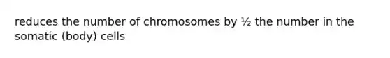 reduces the number of chromosomes by ½ the number in the somatic (body) cells