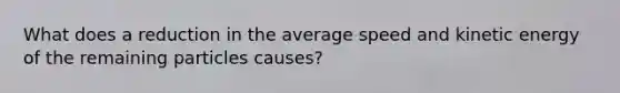 What does a reduction in the average speed and kinetic energy of the remaining particles causes?