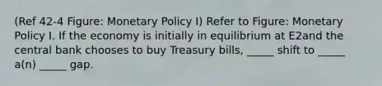 (Ref 42-4 Figure: Monetary Policy I) Refer to Figure: Monetary Policy I. If the economy is initially in equilibrium at E2and the central bank chooses to buy Treasury bills, _____ shift to _____ a(n) _____ gap.