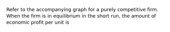 Refer to the accompanying graph for a purely competitive firm. When the firm is in equilibrium in the short run, the amount of economic profit per unit is