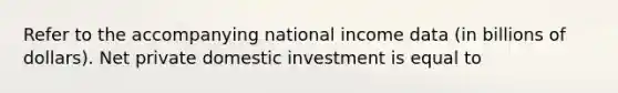 Refer to the accompanying national income data (in billions of dollars). Net private domestic investment is equal to