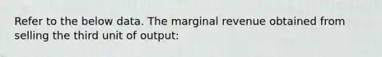 Refer to the below data. The marginal revenue obtained from selling the third unit of output: