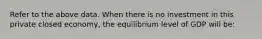 Refer to the above data. When there is no investment in this private closed economy, the equilibrium level of GDP will be: