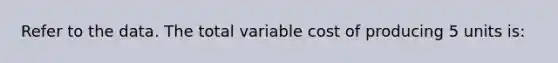 Refer to the data. The total variable cost of producing 5 units is: