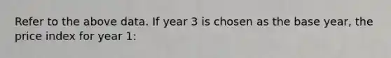 Refer to the above data. If year 3 is chosen as the base year, the price index for year 1: