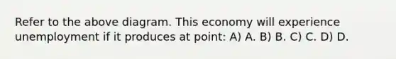 Refer to the above diagram. This economy will experience unemployment if it produces at point: A) A. B) B. C) C. D) D.