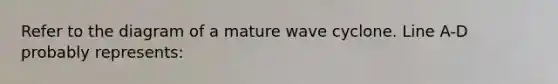 Refer to the diagram of a mature wave cyclone. Line A-D probably represents: