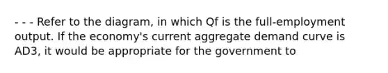 - - - Refer to the diagram, in which Qf is the full-employment output. If the economy's current aggregate demand curve is AD3, it would be appropriate for the government to