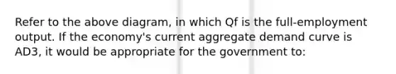 Refer to the above diagram, in which Qf is the full-employment output. If the economy's current aggregate demand curve is AD3, it would be appropriate for the government to: