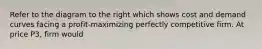 Refer to the diagram to the right which shows cost and demand curves facing a profit-maximizing perfectly competitive firm. At price P3​, firm would