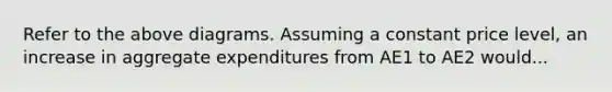 Refer to the above diagrams. Assuming a constant price level, an increase in aggregate expenditures from AE1 to AE2 would...