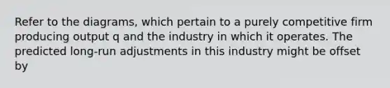 Refer to the diagrams, which pertain to a purely competitive firm producing output q and the industry in which it operates. The predicted long-run adjustments in this industry might be offset by