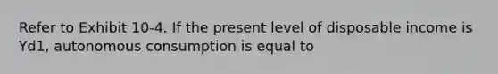 Refer to Exhibit 10-4. If the present level of disposable income is Yd1, autonomous consumption is equal to