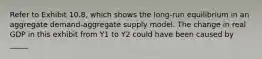 Refer to Exhibit 10.8, which shows the long-run equilibrium in an aggregate demand-aggregate supply model. The change in real GDP in this exhibit from Y1 to Y2 could have been caused by _____