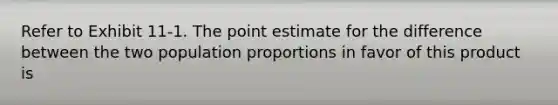 Refer to Exhibit 11-1. The point estimate for the difference between the two population proportions in favor of this product is