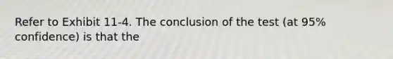 Refer to Exhibit 11-4. The conclusion of the test (at 95% confidence) is that the