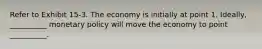 Refer to Exhibit 15-3. The economy is initially at point 1. Ideally, __________ monetary policy will move the economy to point __________.