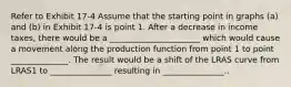 Refer to Exhibit 17-4 Assume that the starting point in graphs (a) and (b) in Exhibit 17-4 is point 1. After a decrease in income taxes, there would be a ______________________ which would cause a movement along the production function from point 1 to point ______________. The result would be a shift of the LRAS curve from LRAS1 to _______________ resulting in _______________..