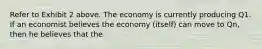 Refer to Exhibit 2 above. The economy is currently producing Q1. If an economist believes the economy (itself) can move to Qn, then he believes that the