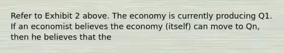 Refer to Exhibit 2 above. The economy is currently producing Q1. If an economist believes the economy (itself) can move to Qn, then he believes that the