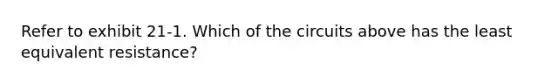 Refer to exhibit 21-1. Which of the circuits above has the least equivalent resistance?