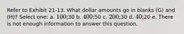 Refer to Exhibit 21-13. What dollar amounts go in blanks (G) and (H)? Select one: a. 100;30 b. 400;50 c. 200;30 d. 40;20 e. There is not enough information to answer this question.