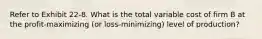 Refer to Exhibit 22-8. What is the total variable cost of firm B at the profit-maximizing (or loss-minimizing) level of production?