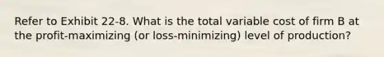 Refer to Exhibit 22-8. What is the total variable cost of firm B at the profit-maximizing (or loss-minimizing) level of production?