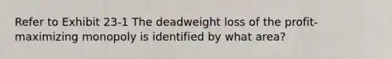 Refer to Exhibit 23-1 The deadweight loss of the profit-maximizing monopoly is identified by what area?