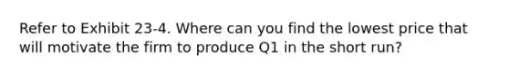 Refer to Exhibit 23-4. Where can you find the lowest price that will motivate the firm to produce Q1 in the short run?