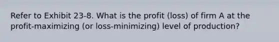 Refer to Exhibit 23-8. What is the profit (loss) of firm A at the profit-maximizing (or loss-minimizing) level of production?