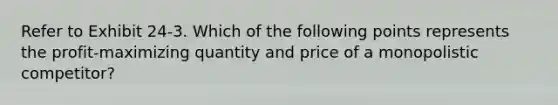 Refer to Exhibit 24-3. Which of the following points represents the profit-maximizing quantity and price of a monopolistic competitor?