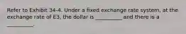 Refer to Exhibit 34-4. Under a fixed exchange rate system, at the exchange rate of E3, the dollar is __________ and there is a __________.